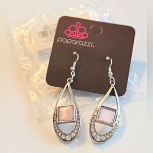 Paparazzi Silver Earrings with Blush Pink Gem